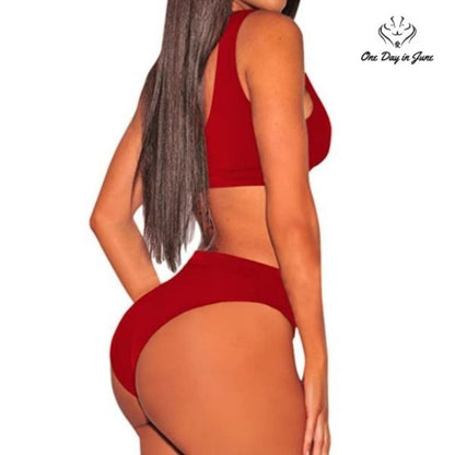 Pink Queen Crop Top High Waist Bikini Swimsuit Size S