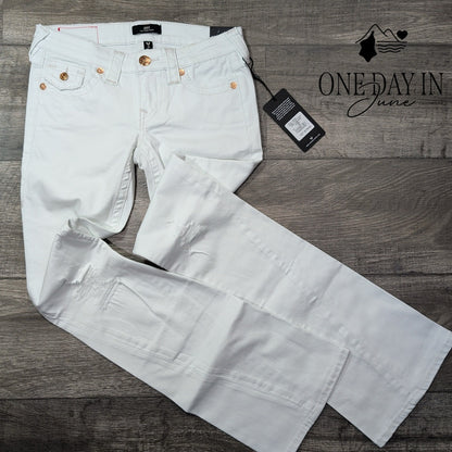 True Religion Joey Low Rise Flare Jeans White Distressed NWT Size 0 (25)