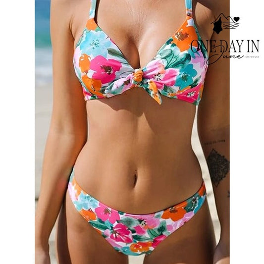 Cupshe Knot Front floral Bikini Swimsuit Size S