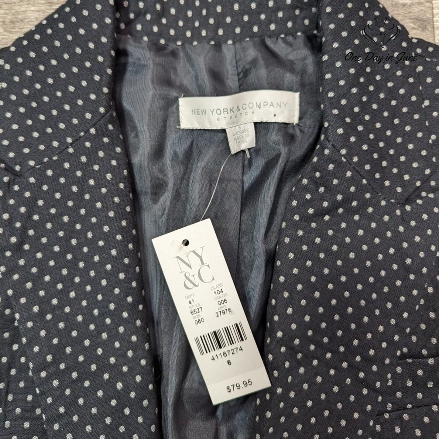 New York & Company One Button Polk-a-dot Blazer Size 6