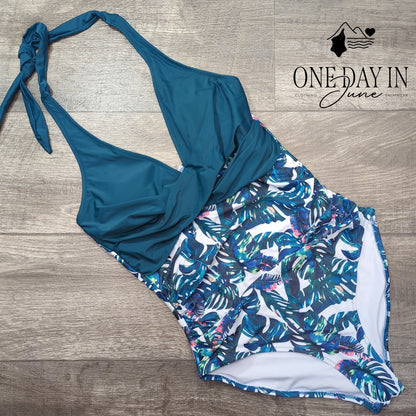 Adisputent Halter Cross Front One Piece Swimsuit Size M