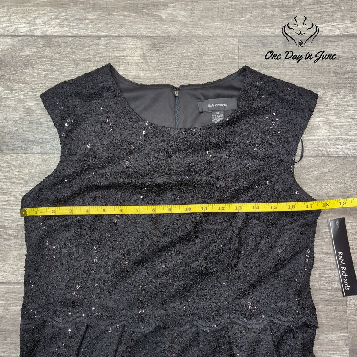 R&M Richards Sequin Lace Cocktail Dress Black Sleeveless NWT Size 12