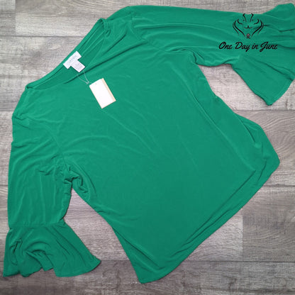 Carmen Marc Valvo Valery Bell Sleeve Top Emerald Green NWT Size XL