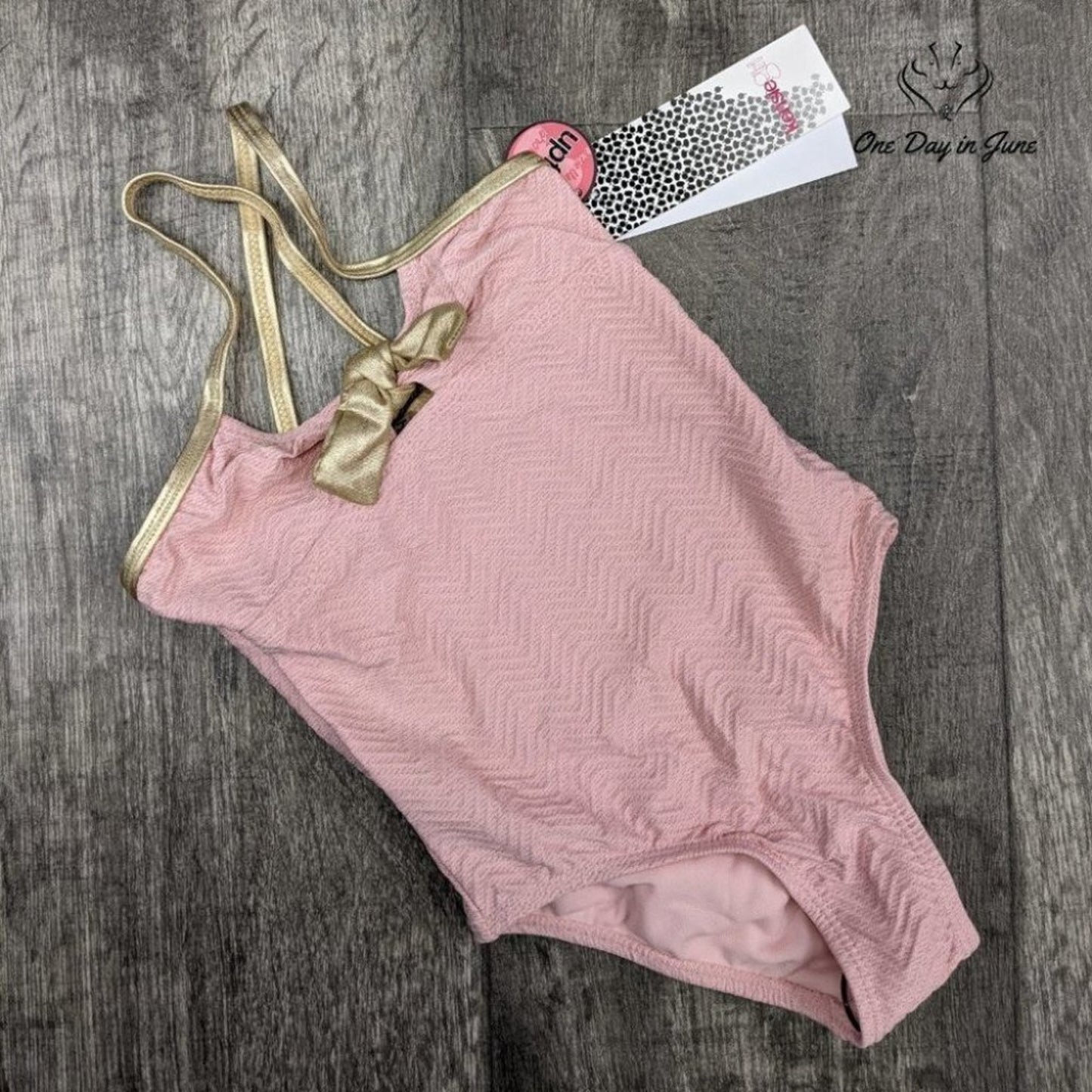 Kensie Girl Metallic Texture Bow-tie One Piece Swimsuit Size 4