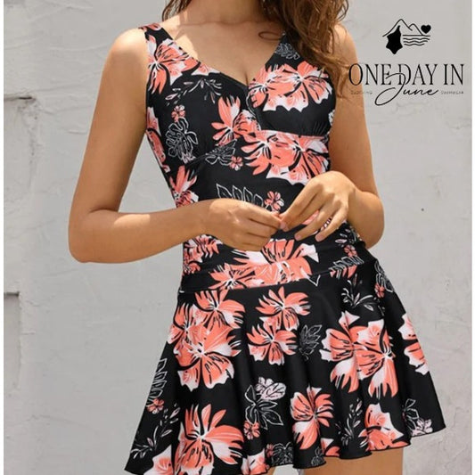 Shekini Twist Front Boyshort Swimdress One Piece Swimsuit Size L