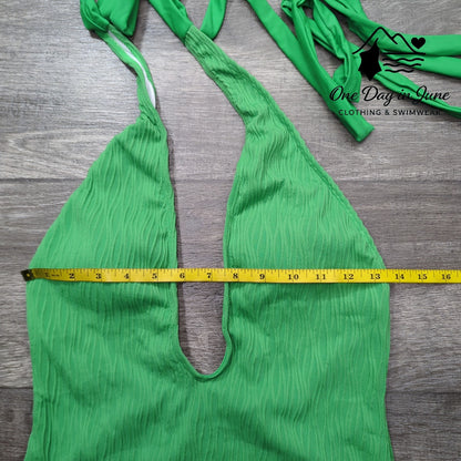 Zaful Textured Deep V Wrap Tie One Piece Swimsuit Size M