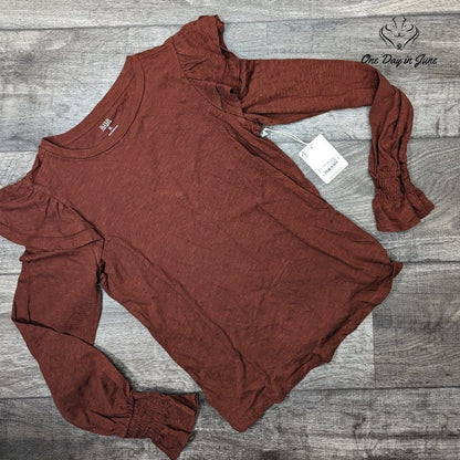 A.n.a Long Sleeve Ruffle Shoulder Tee Shirt Size XS