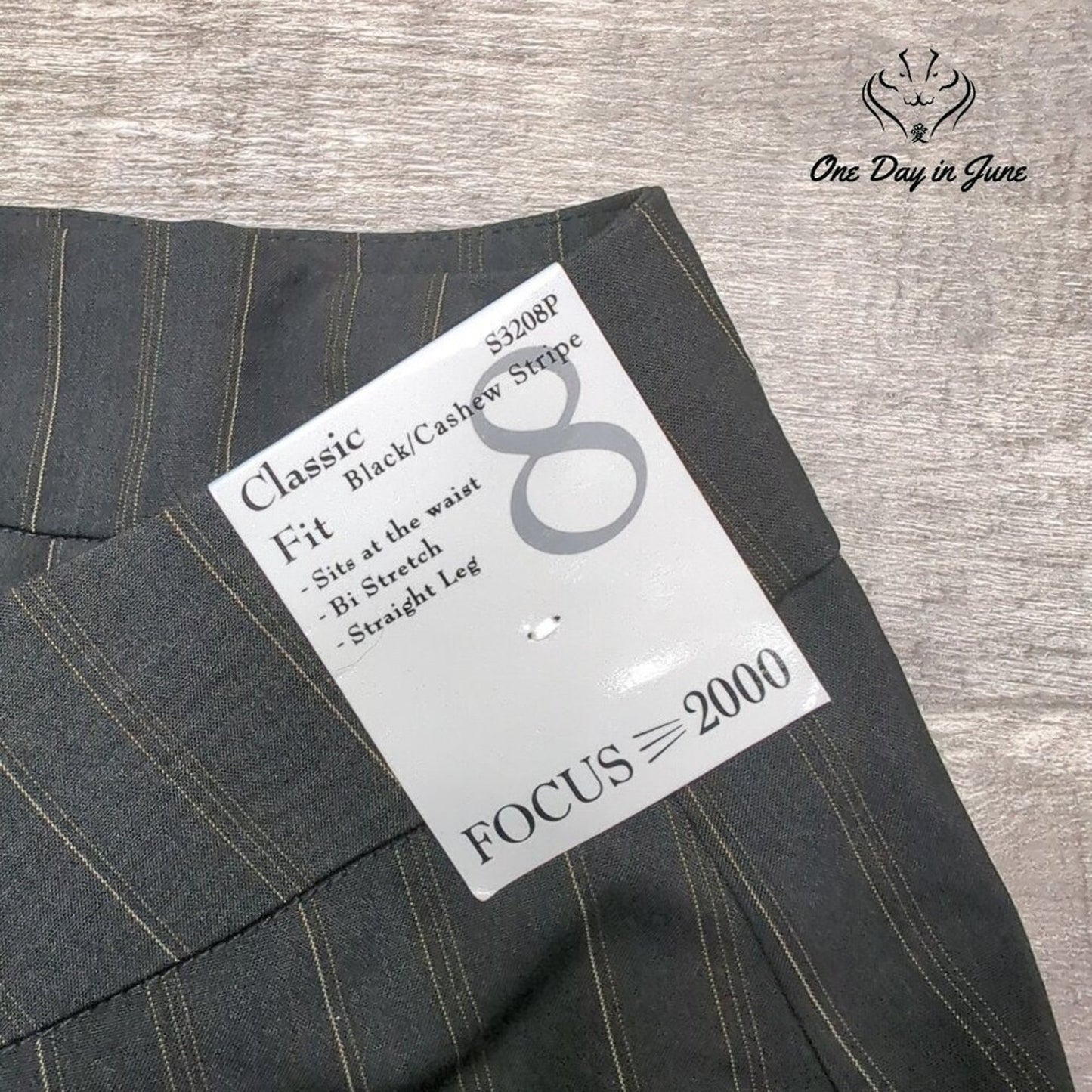 Focus 2000 Classic Fit Pinstripe Pants Black Brown Straight Leg NWT Size 8