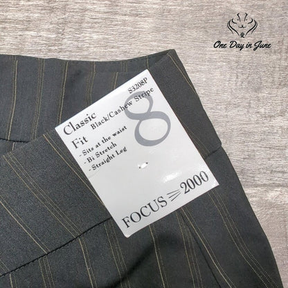 Focus 2000 Classic Fit Pinstripe Pants Black Brown Straight Leg NWT Size 8