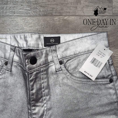 AG Adriano Goldschmied Coated Denim Straight Leg Jeans Size 27 (4)