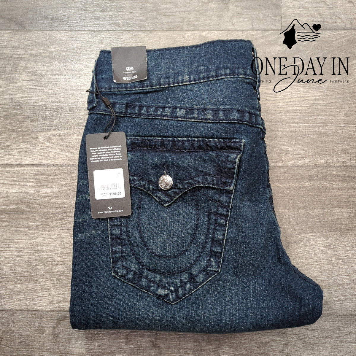 True Religion Geno Flap Big T Relaxed Slim Jeans Men's Blue NWT Size 33X32