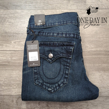 True Religion Geno Flap Big T Relaxed Slim Jeans Men's Blue NWT Size 33X32