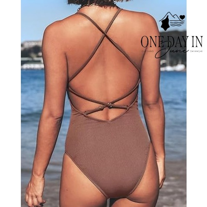 Cupshe Ribbed Lace Up Front Swimsuit Size L