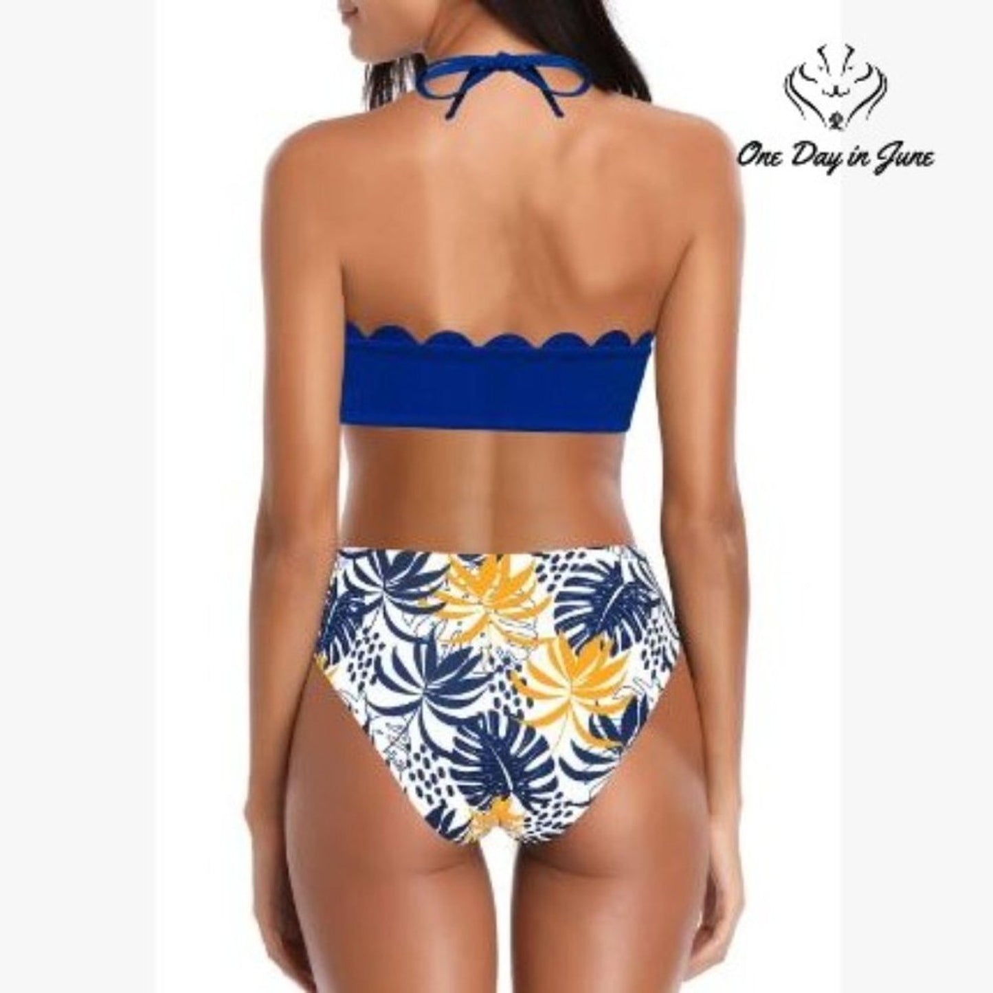 Shekini High Neck Halter Scallop Bikini Swimsuit Size S