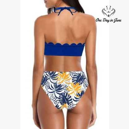 Shekini High Neck Halter Scallop Bikini Swimsuit Size S