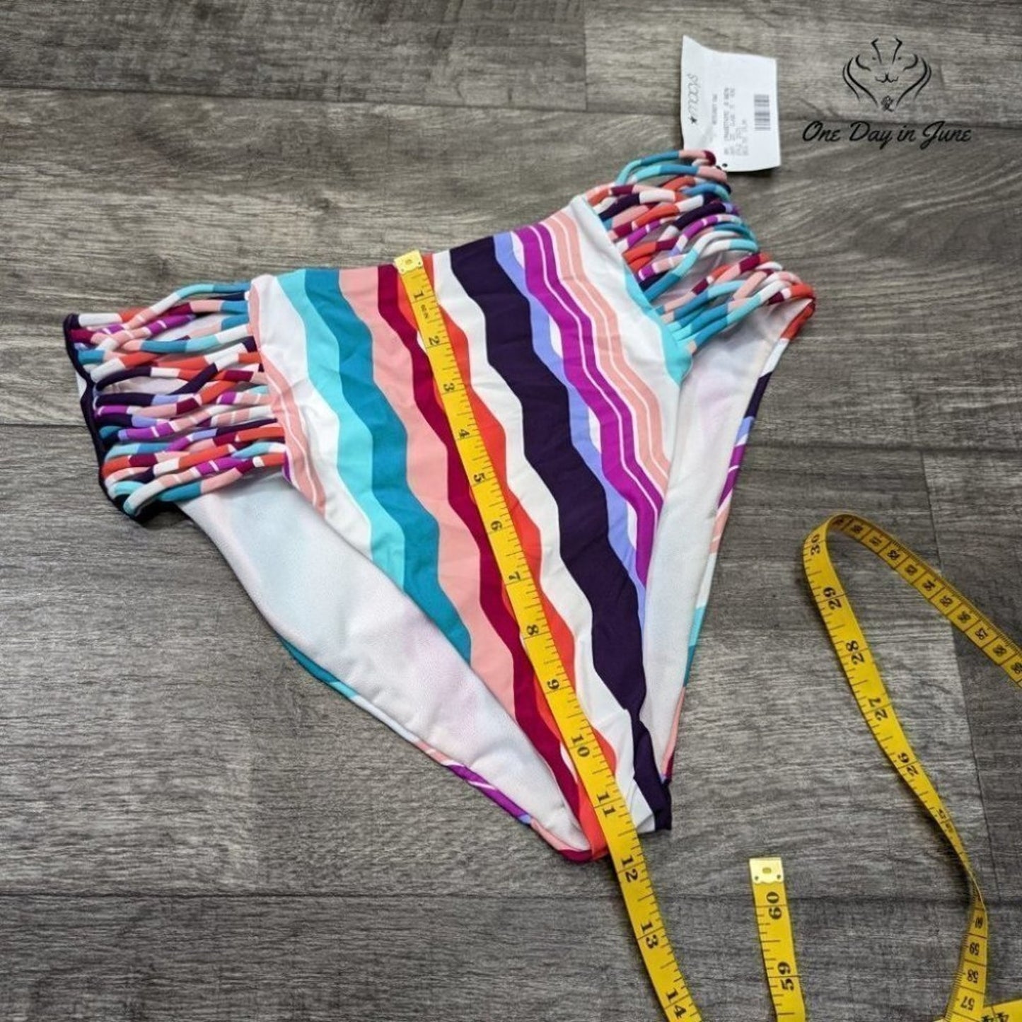 Macy's Strappy Striped High Waist Bikini Bottom Size S