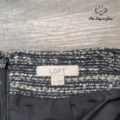 Loft Textured Tweed A-Line Mini Skirt Black White Patch Pockets Size 6