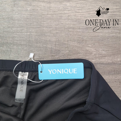 Yonique Boyshort Bikini Bottom Black High Waist Swim Shorts NWT Size L