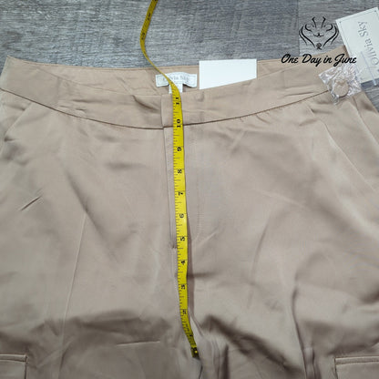 Olivia Sky Madrid Satin Cargo Pants Tan Praline Straight Leg NWT Size 10
