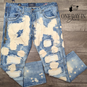 Damati Jeans Upscale Jeans Distressed Bleached Splatter Straight NWT Size 38X29
