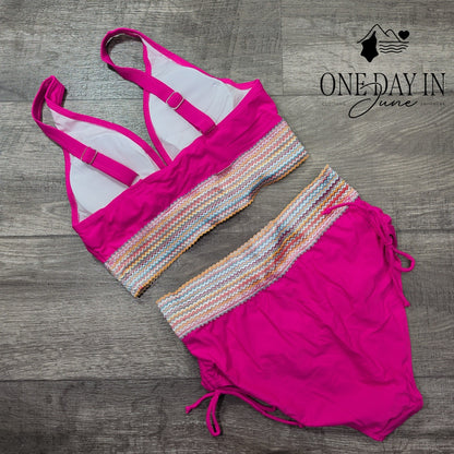 Blooming Jelly High Waist Drawstring Bikini Swimsuit Size M