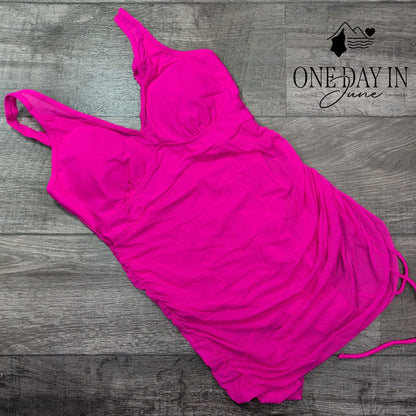Blooming Jelly Mesh Drawstring One Piece Swimsuit Size L