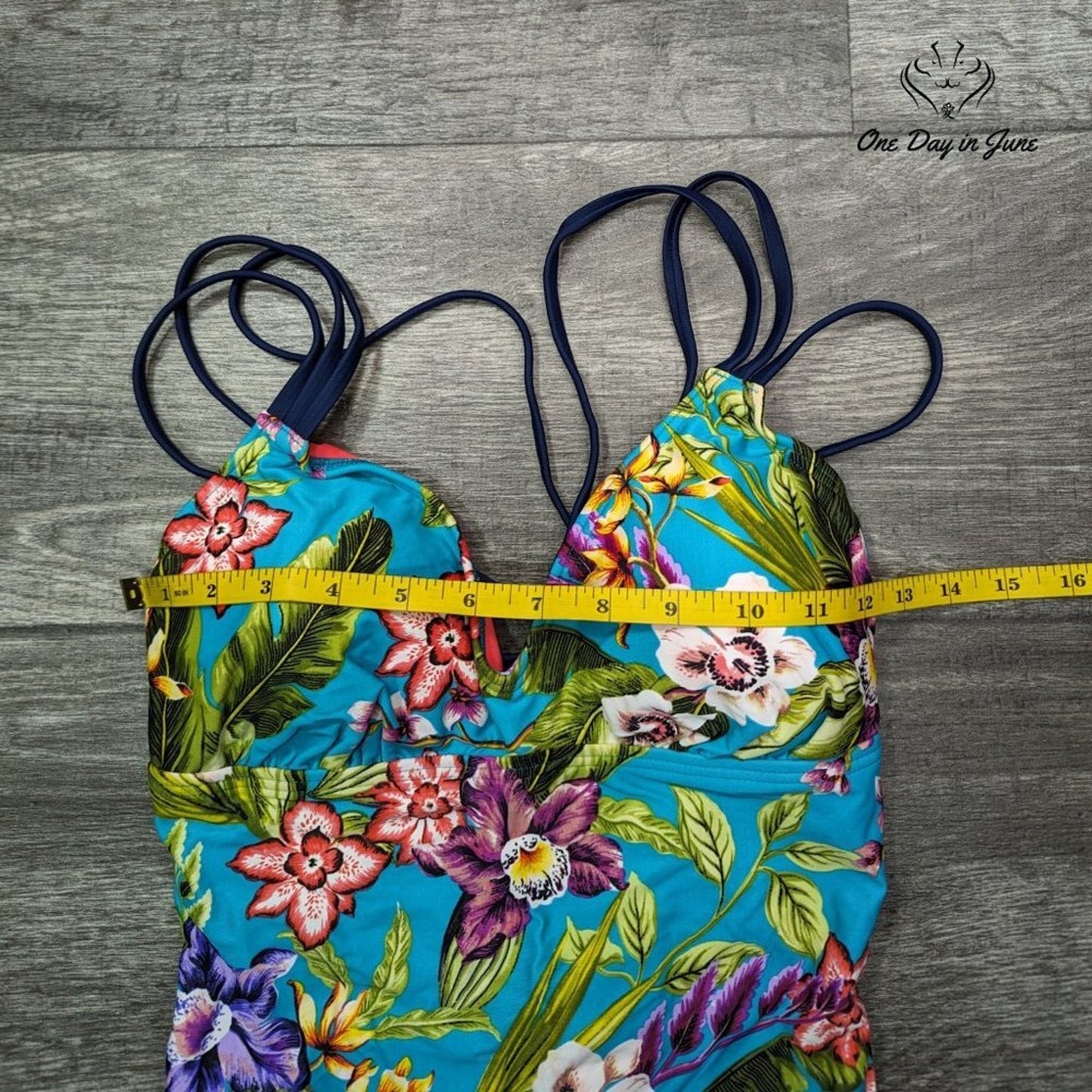 Coastal Blue Strappy Back Floral One Piece Swimsuit Size S