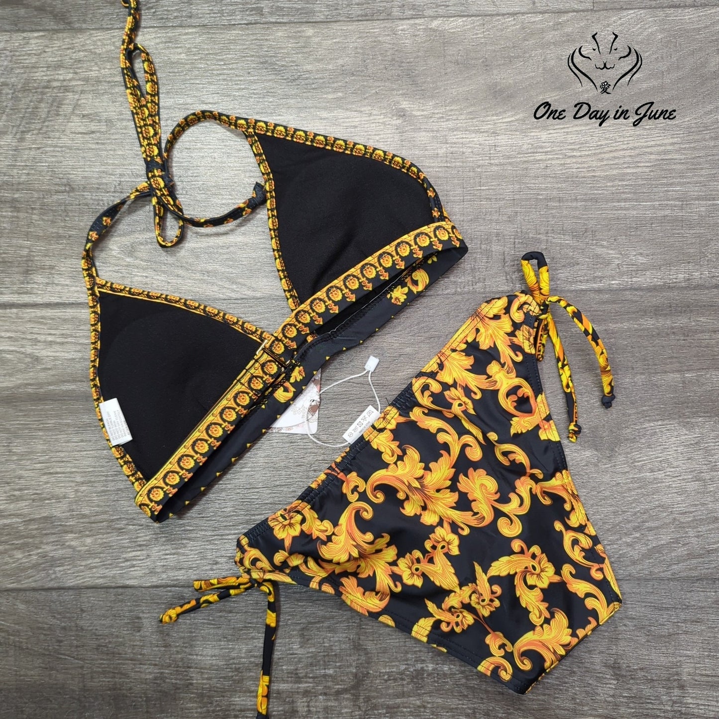 I Love Sexy Beauty Floral Tie Bottom Halter Bikini Swimsuit Size S