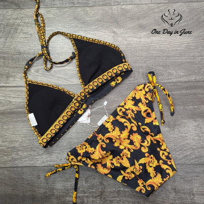 I Love Sexy Beauty Floral Tie Bottom Halter Bikini Swimsuit Size S