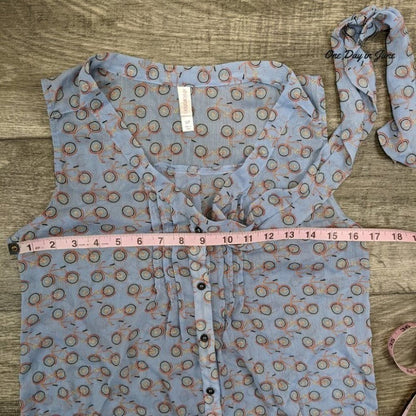 Xhilaration Sheer  Bicycle Print Button Down Tank Asymetrical Hem Size SP