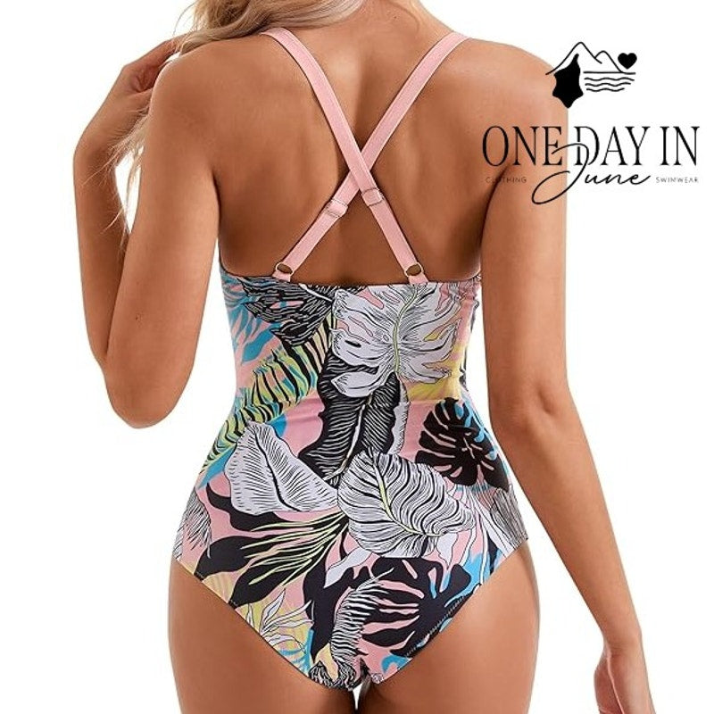 Aleumdr Cross Front Cut Out One Piece Swimsuit Size L