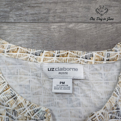 Liz Claiborne Petite Sleeveless Button Front Blouse Geometric Print PM Size PM