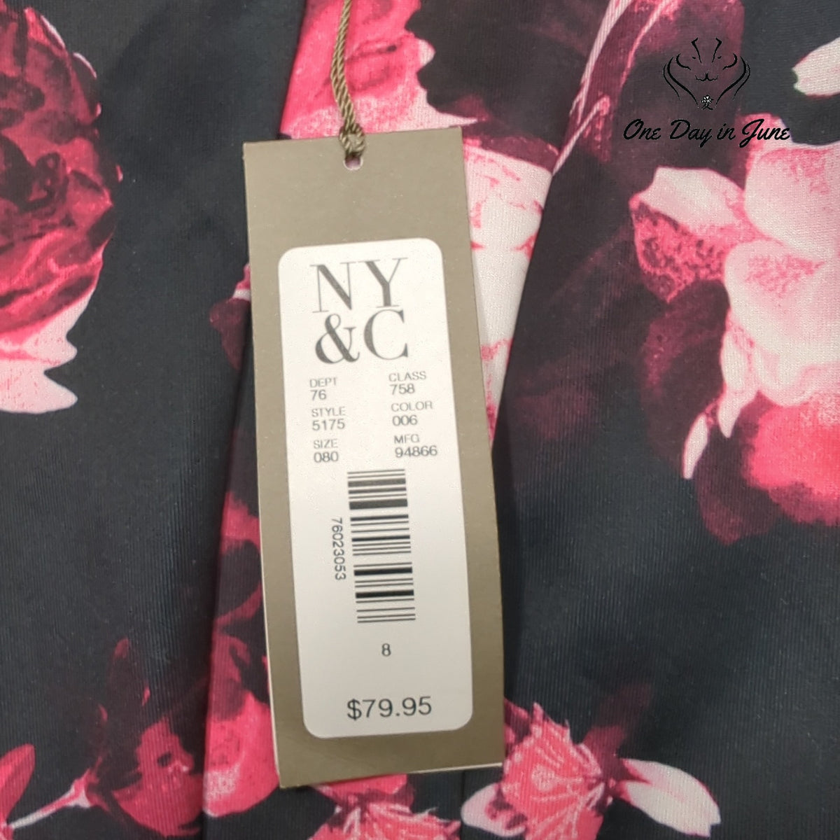 Eva Mendes NY&C Floral Cap Sleeve Midi Sheath Dress Navy Pink NWT Size 8