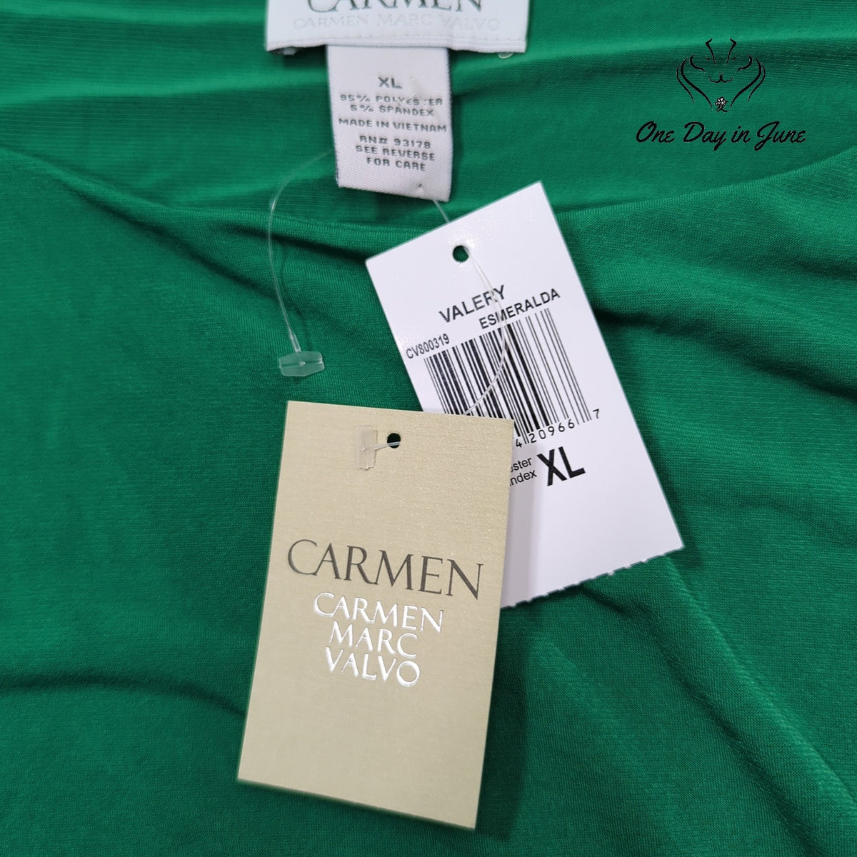 Carmen Marc Valvo Valery Bell Sleeve Top Emerald Green NWT Size XL
