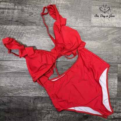 Sociala Ruffle Cut Out One Piece Swimsuit Size XL