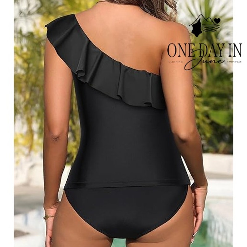 Yonique Ruffle One Shoulder Tankini Swimsuit Size XL