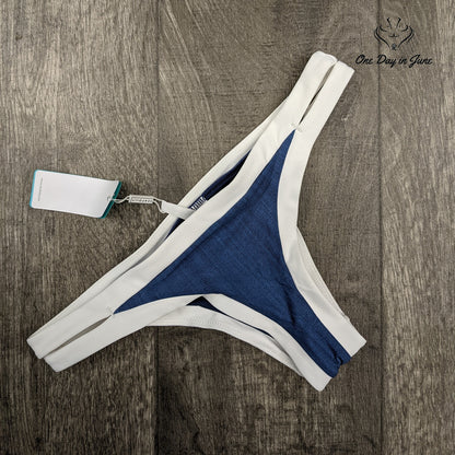 Seafolly Block Party Brazilian Bikini Bottom Denim Blue White NWT Size 2