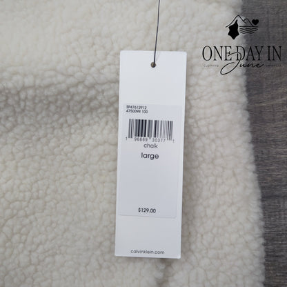 Calvin Klein Sherpa Full Zip Vest Chalk Ivory Cream NWT $129 Size L
