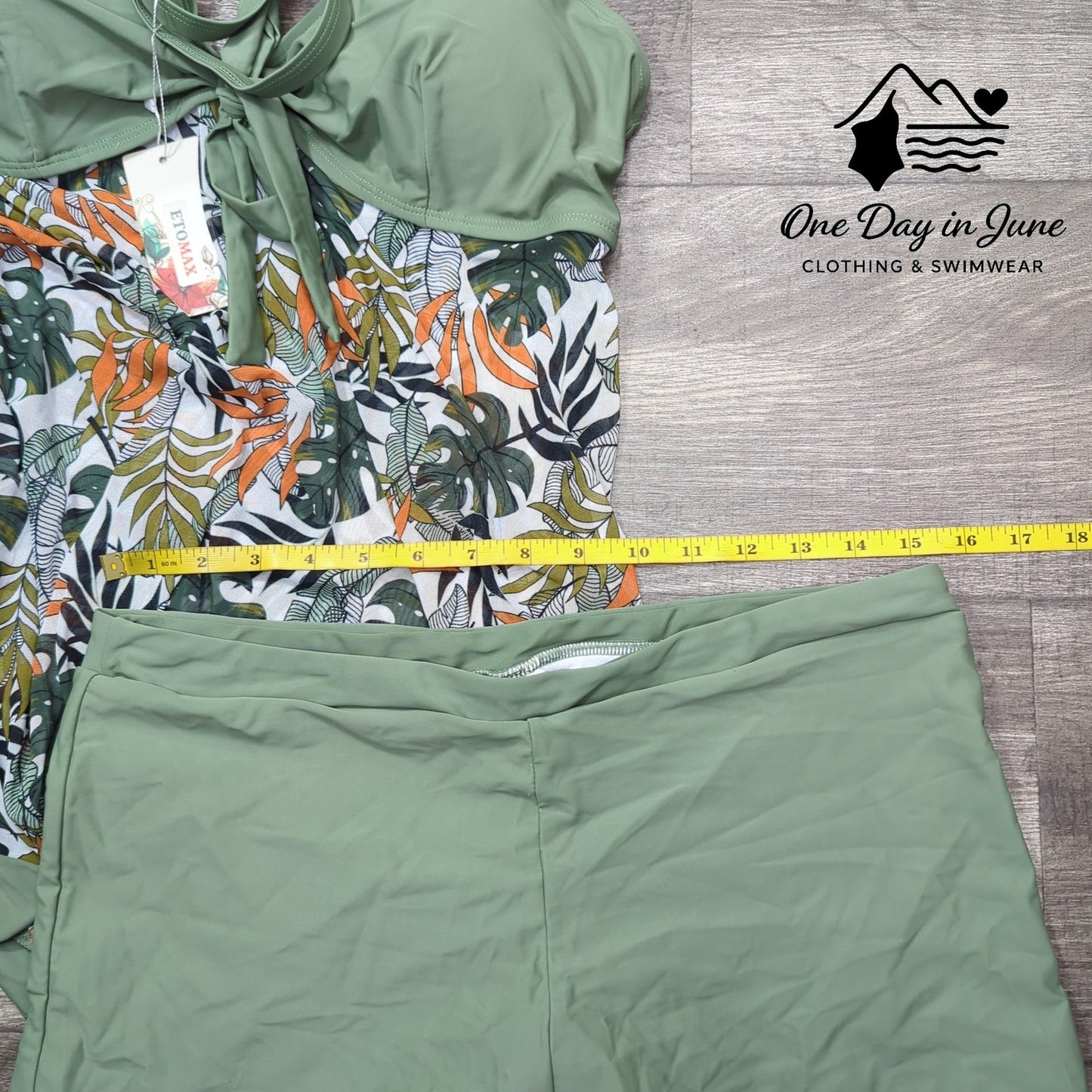EtoMax Knot Fron Boy Short Sheer Tankini Swimsuit Size XL