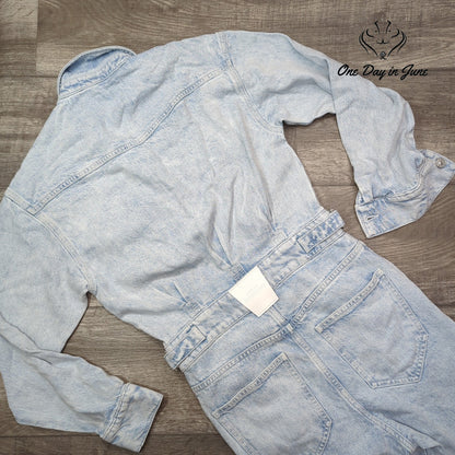 7 For All Mankind Denim Jumpsuit Light Wash Long Sleeve Wide Leg Size XS