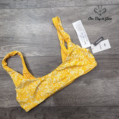 RVCA Forever Bralette Reversible Bikini Top Yellow Floral Stripe NWT Size M