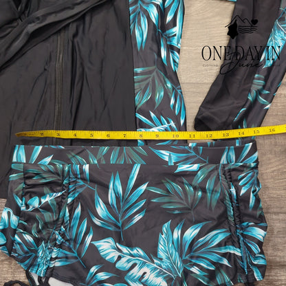 Jasambac Cross Front High Waist Rash Guard 3 Piece Bikini Swimsuit Size L