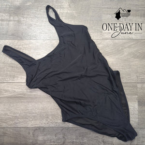 Aleumdr One Piece Swimsuit Black Scoop Neck Low Back Solid Size XL