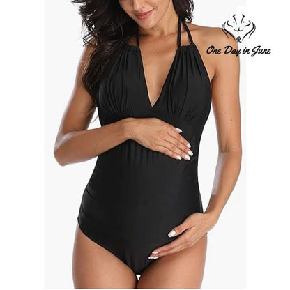 East Elegant V Neck Maternity One Piece Swimsuit Size L