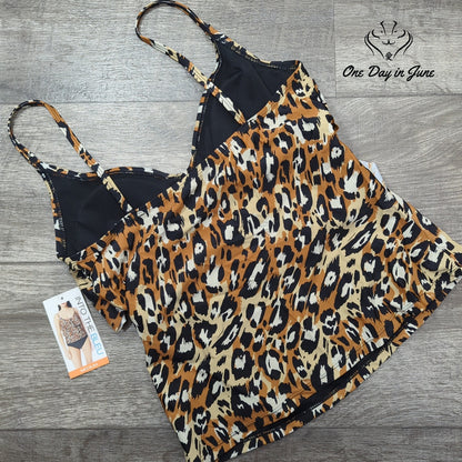 Into The Bleu Leopard Flounce Tankini Top Size M