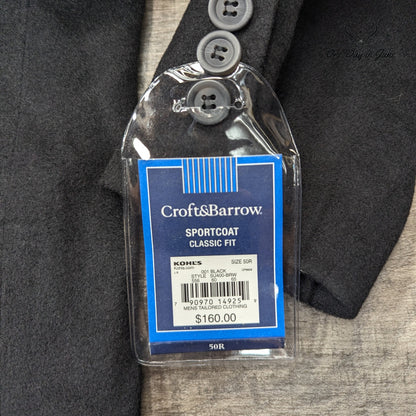 Croft & Barrow Classic Fit Sport Coat Black Mens 2 Button Blazer NWT Size 50R