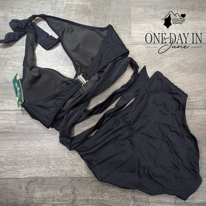 Blooming Jelly High Waist Cross Front Tie Bikini Swimsuit Size L