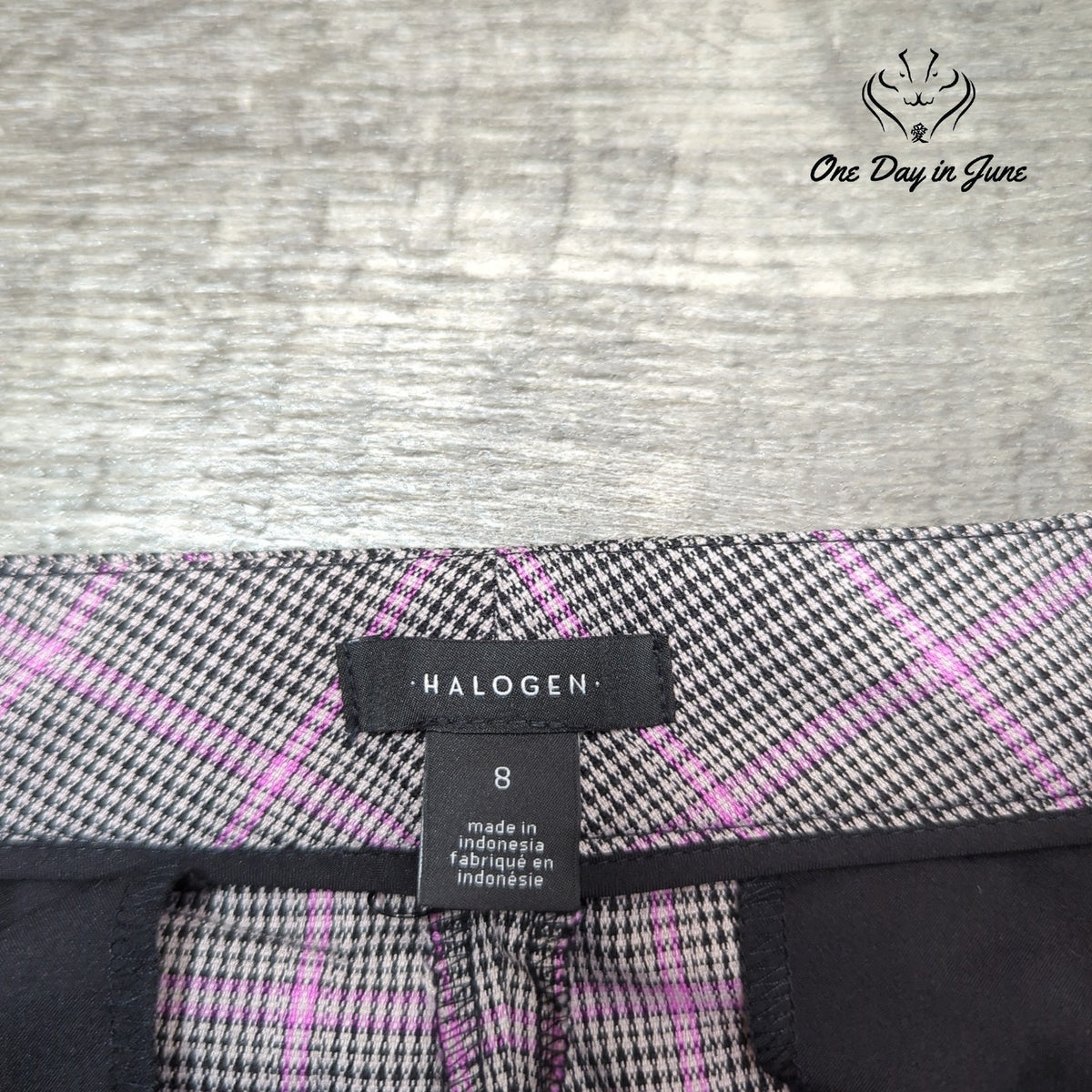 Halogen Bootcut Dress Pants Gray Pink Plaid Windowpane Trousers Size 8