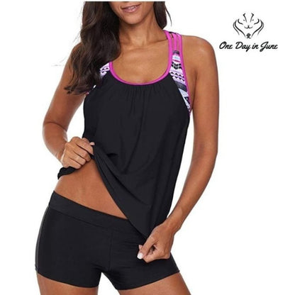 Aleumdr Blouson Striped Strappy T-Back Push up Tankini Size M