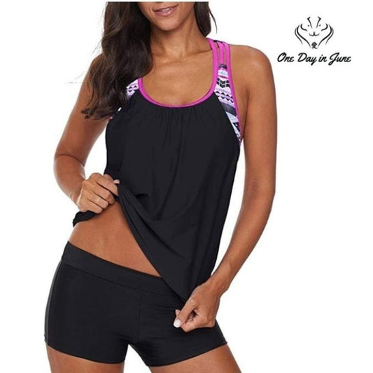 Aleumdr Blouson Striped Strappy T-Back Push up Tankini Size M